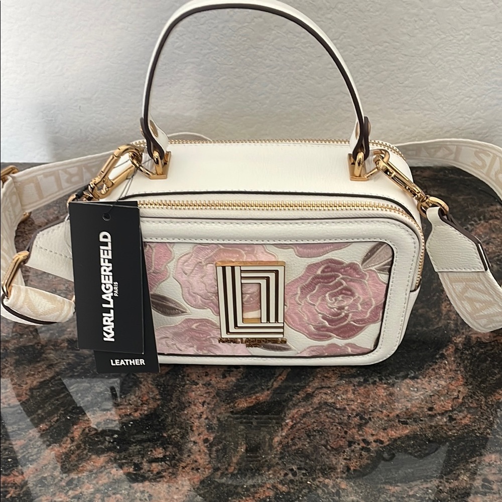 Karl Lagerfeld Cream and Pink Floral Crossbody Bag